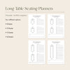 Long Table Seating Planners with four different options on a beige background.