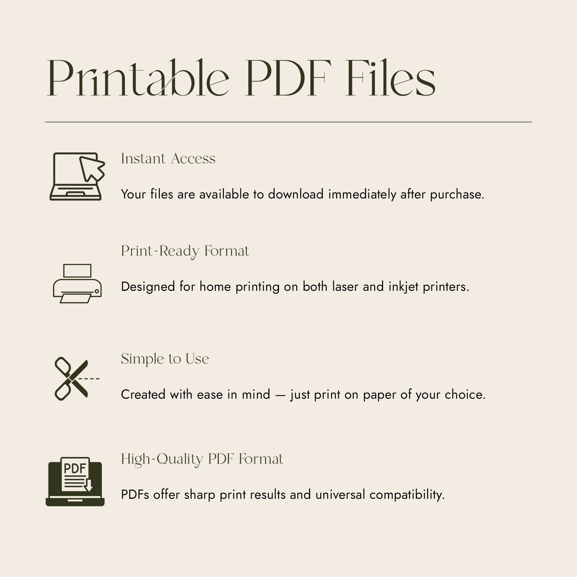 An infographic tile about the features and benefits of printable PDF files.
