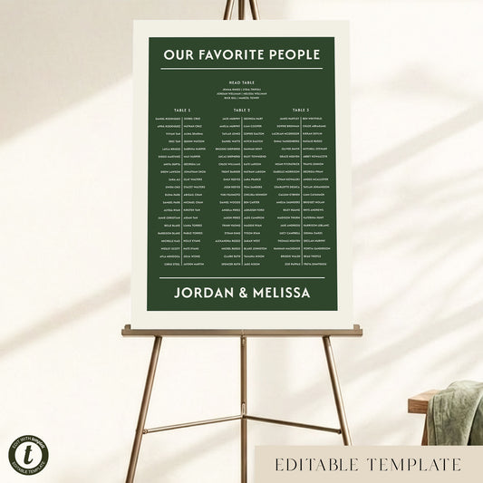 Renard 3-Table Long Tables Wedding Seating Chart Template (US)