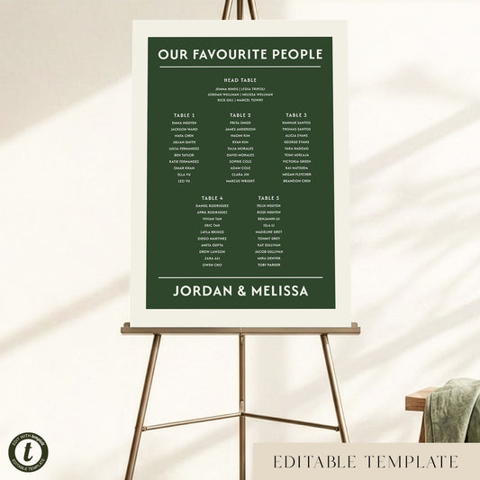 Renard 5-Table Wedding Seating Chart Template