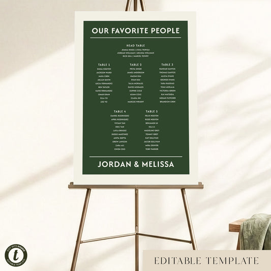 Renard 5-Table Wedding Seating Chart Template (US)