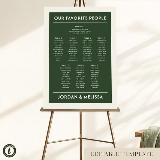 Renard 7-Table Wedding Seating Chart Template (US)