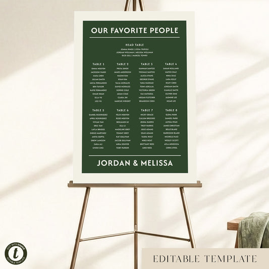 Renard 8-Table Wedding Seating Chart Template (US)
