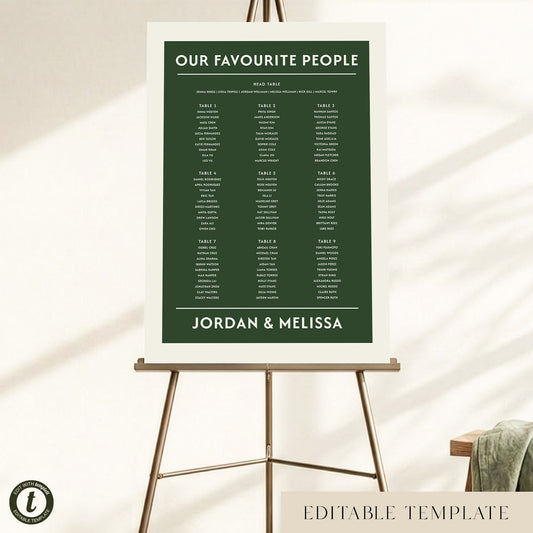 Renard 9-Table Wedding Seating Chart Template