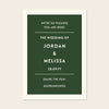 Digital template for a minimalist wedding welcome sign with forest green background and modern serif typography. Renard collection by The Hello Bureau. No software required to personalise colours and fonts.