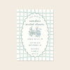 Bridal shower invitation template design on a beige background.