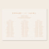 Horizontal wedding seating chart sign template design on a beige background.
