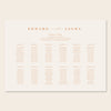 Horizontal wedding seating chart sign template design on a beige background.