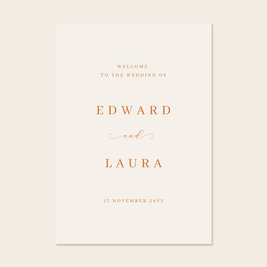 Wedding welcome sign template design on a beige background.
