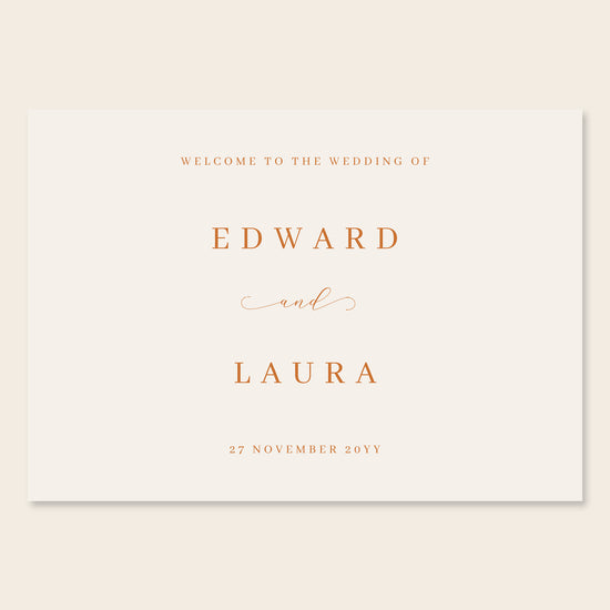 Horizontal wedding welcome sign template design on a beige background.
