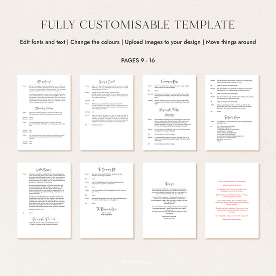 Catholic wedding ceremony script pages 9 to 16, A5 layout showing the full closing sequence