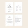 Four A5 church wedding ceremony booklet pages shown together, including the cover and interior layouts.