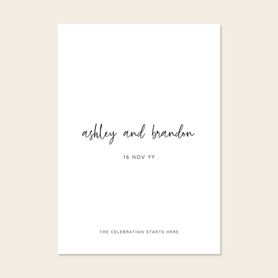 Wedding welcome sign template design on a beige background.