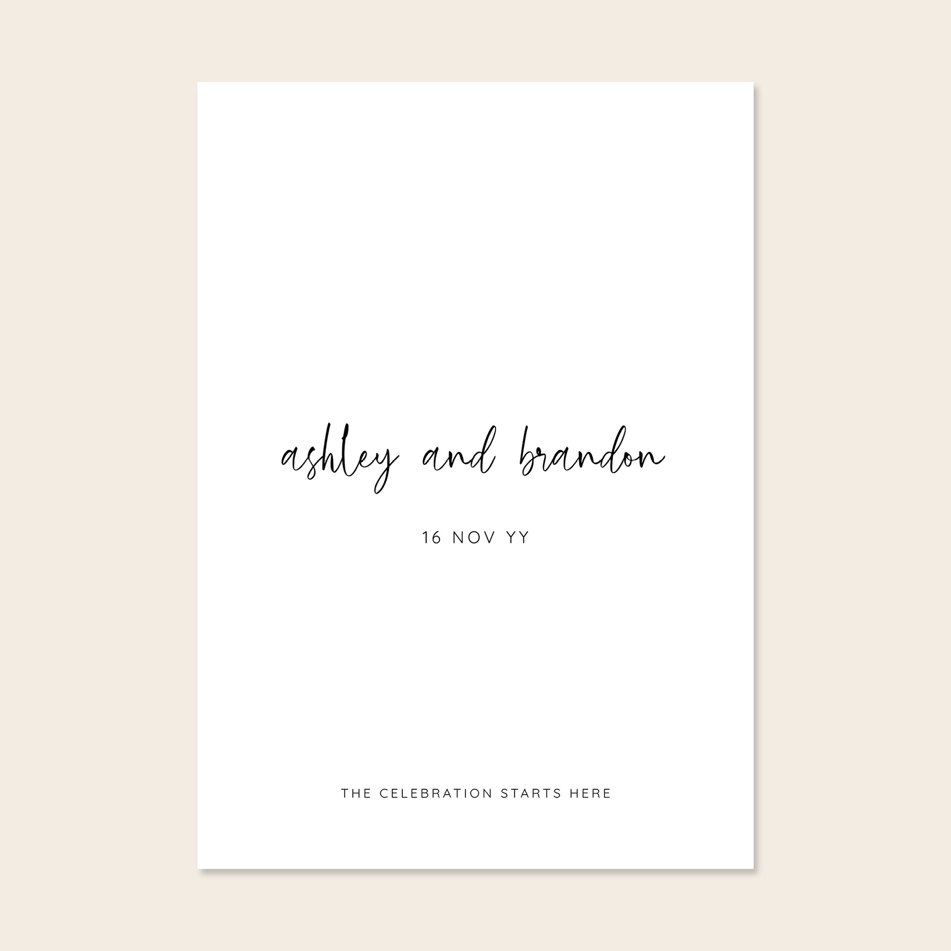 Wedding welcome sign template design on a beige background.