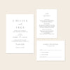 Wedding invitation template set with details and rsvp on a beige background.