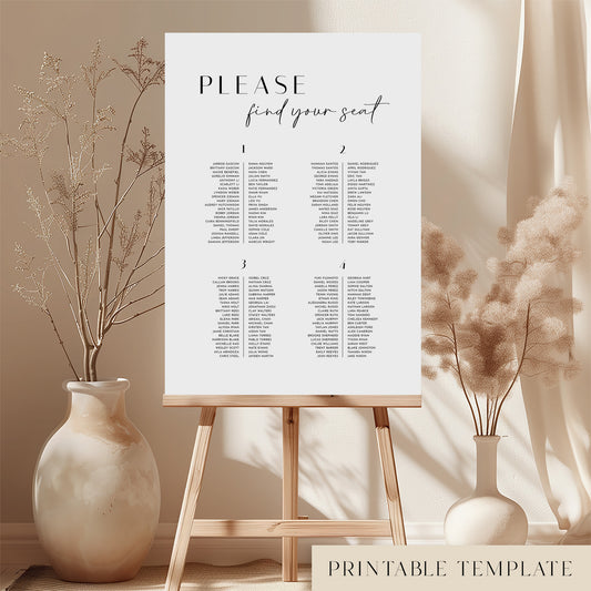 Brighton Wedding Seating Chart Template (Long Tables)
