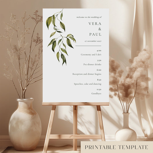 Evergreen Wedding Order of Events Sign Template