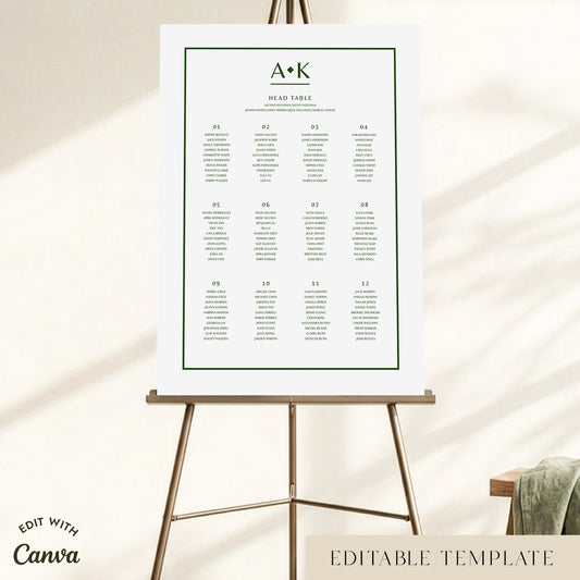 Solace 12-Table Wedding Seating Chart Template