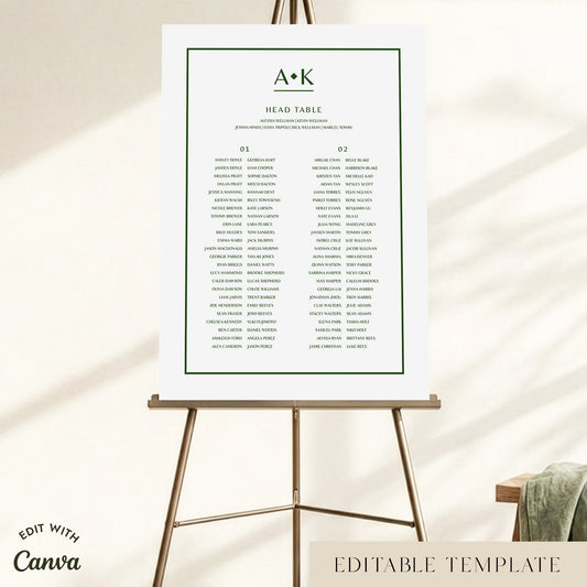 Solace 2-Long Tables Wedding Seating Chart Template