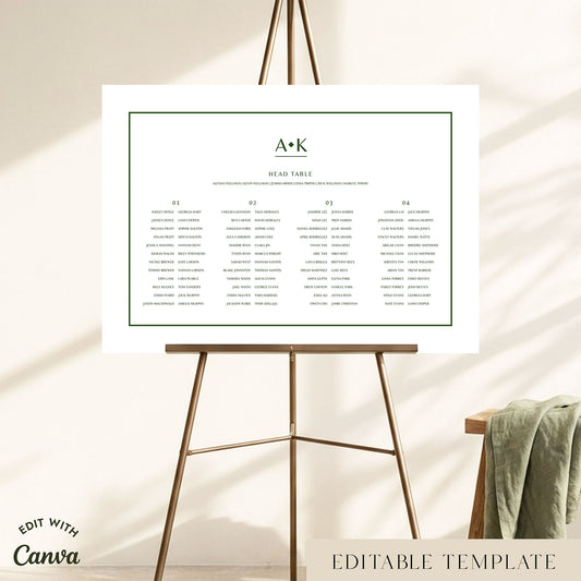 Solace 4-Long Tables Wedding Seating Chart Template