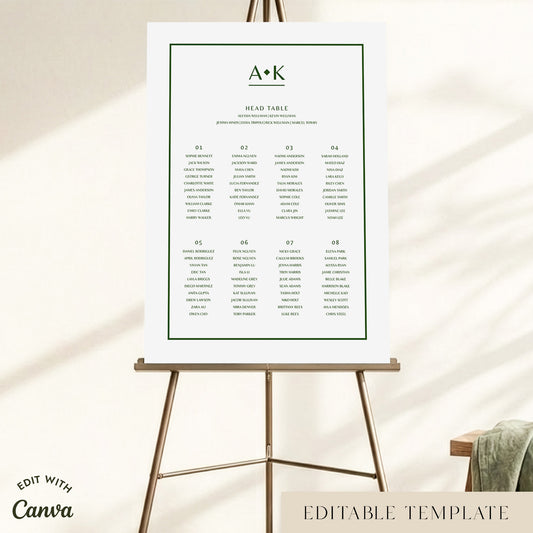 Solace 8-Table Wedding Seating Chart Template