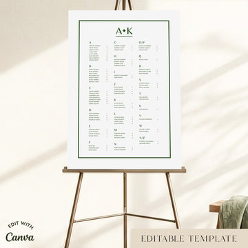 Solace Alphabetical Seating Chart Template