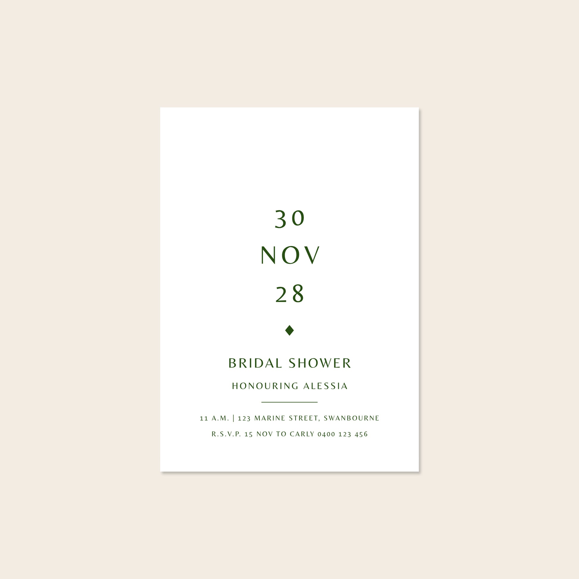 Bridal shower invitation template design on a beige background