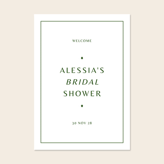 Minimal bridal shower welcome sign on a beige background.