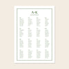 Wedding seating plan template design on a beige background.