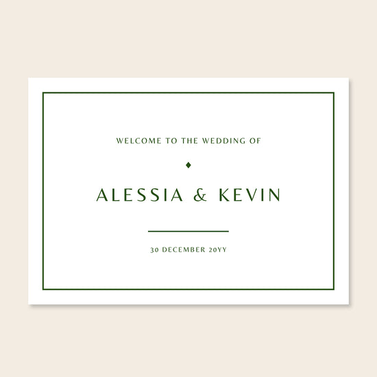 Horizontal wedding welcome sign template design on a beige background.