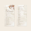 Editable double-sided DL wedding ceremony program template with boho desert floral illustration, watercolour texture and wedding party details on reverse.