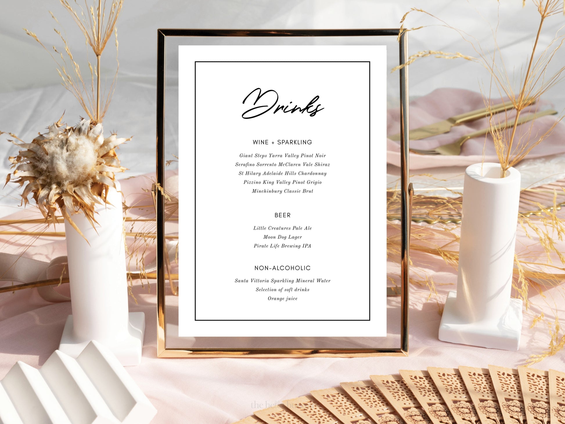 Printable Elegant Wedding Bar Menu Template
