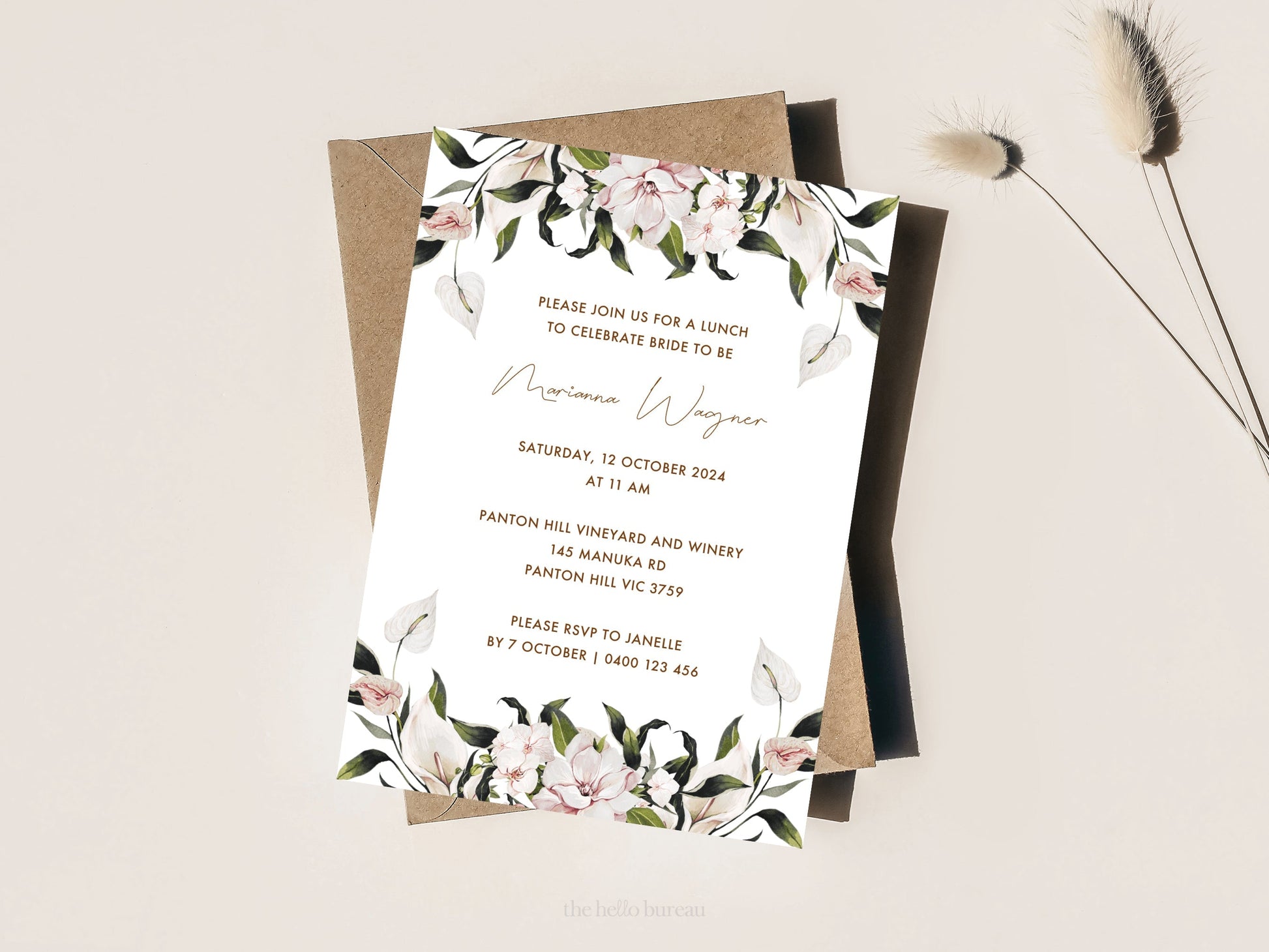 Printable Tropical Florals Bridal Shower Invitation Template