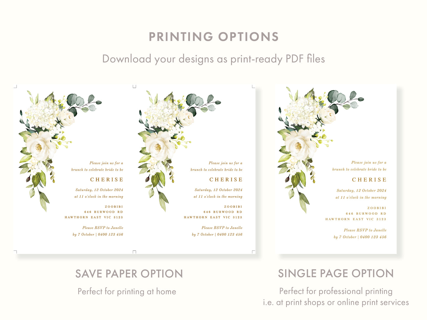 Gardenia Bridal Shower Invitation Template (US Paper Sizes)