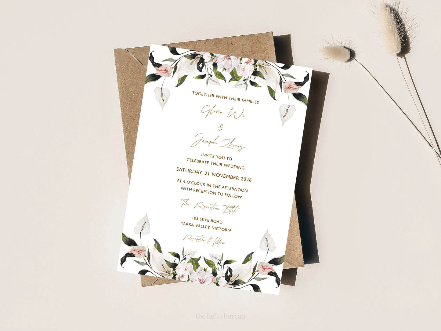 Printable Tropical Florals Wedding Invitation Template