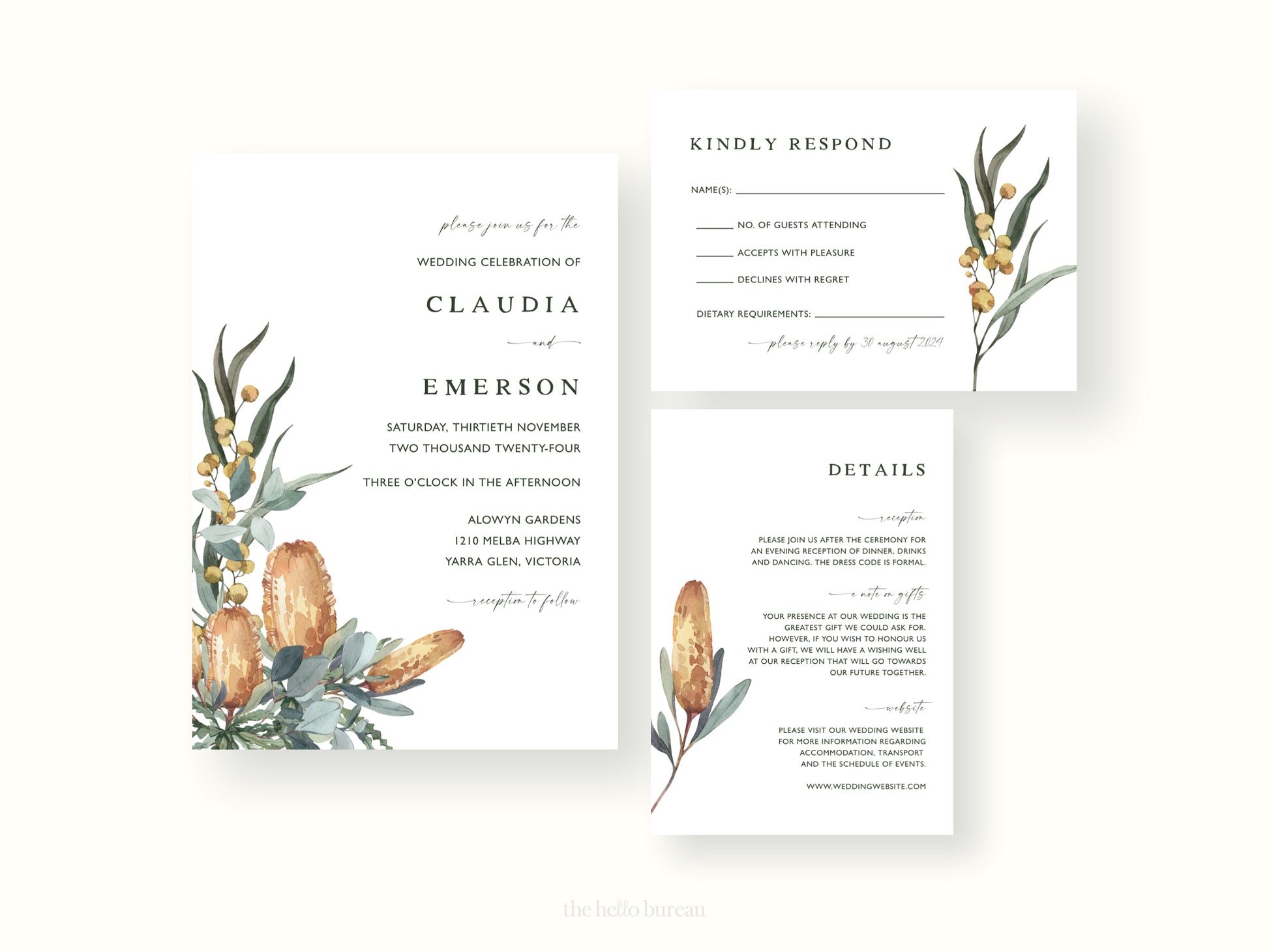 Printable Banksia Wedding Invitation Suite Template
