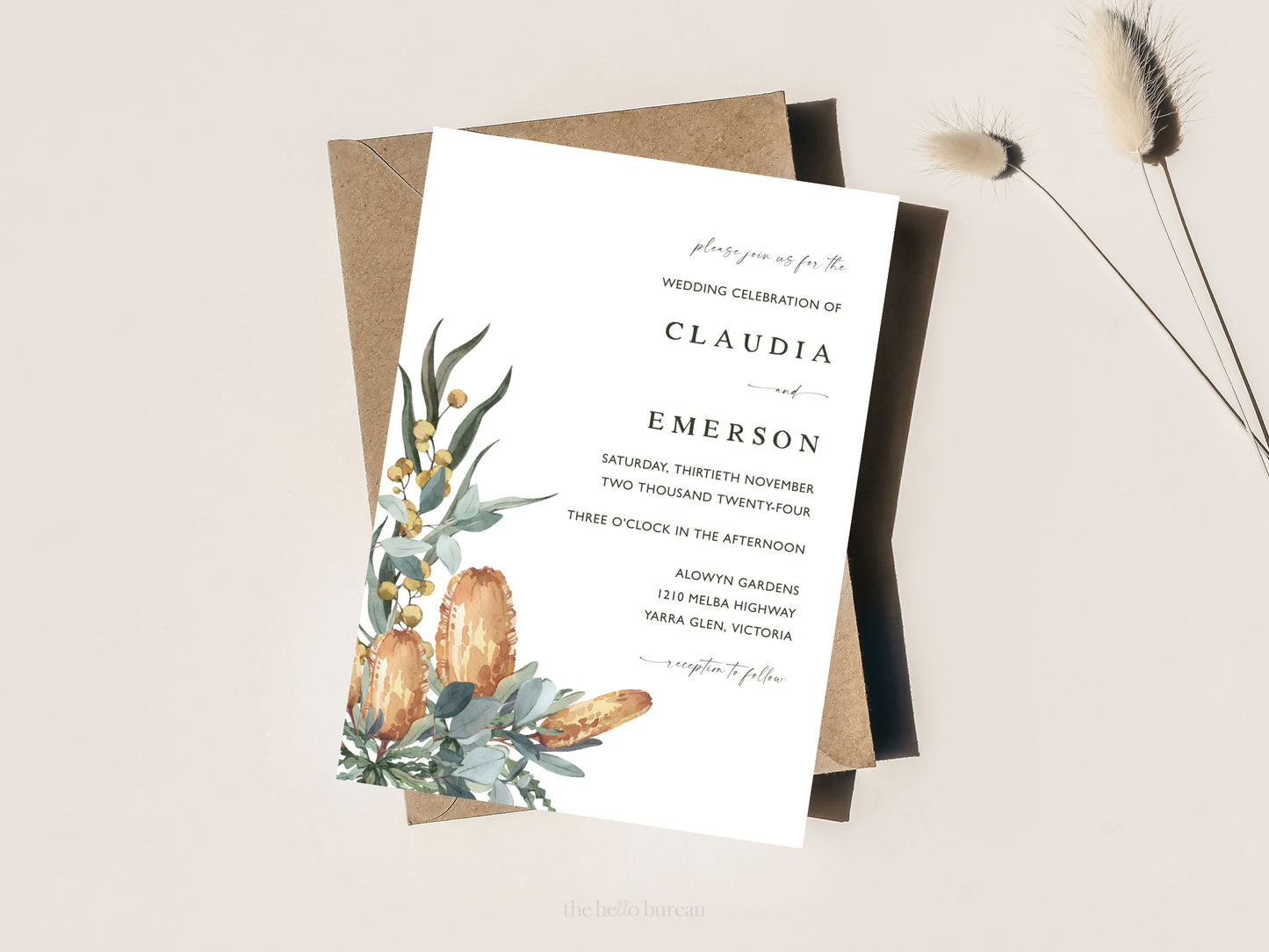Printable Banksia Wedding Invitation Suite Template