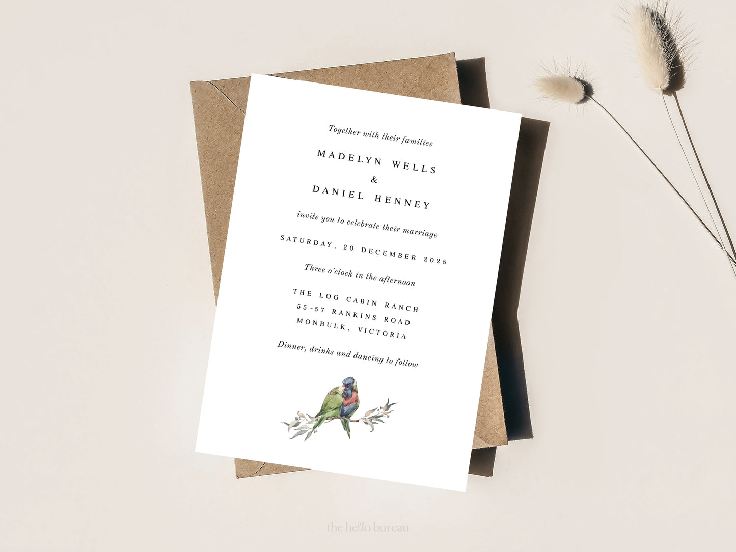 Printable Lorikeets Wedding Invitation Templates | DIY Editable Invites 