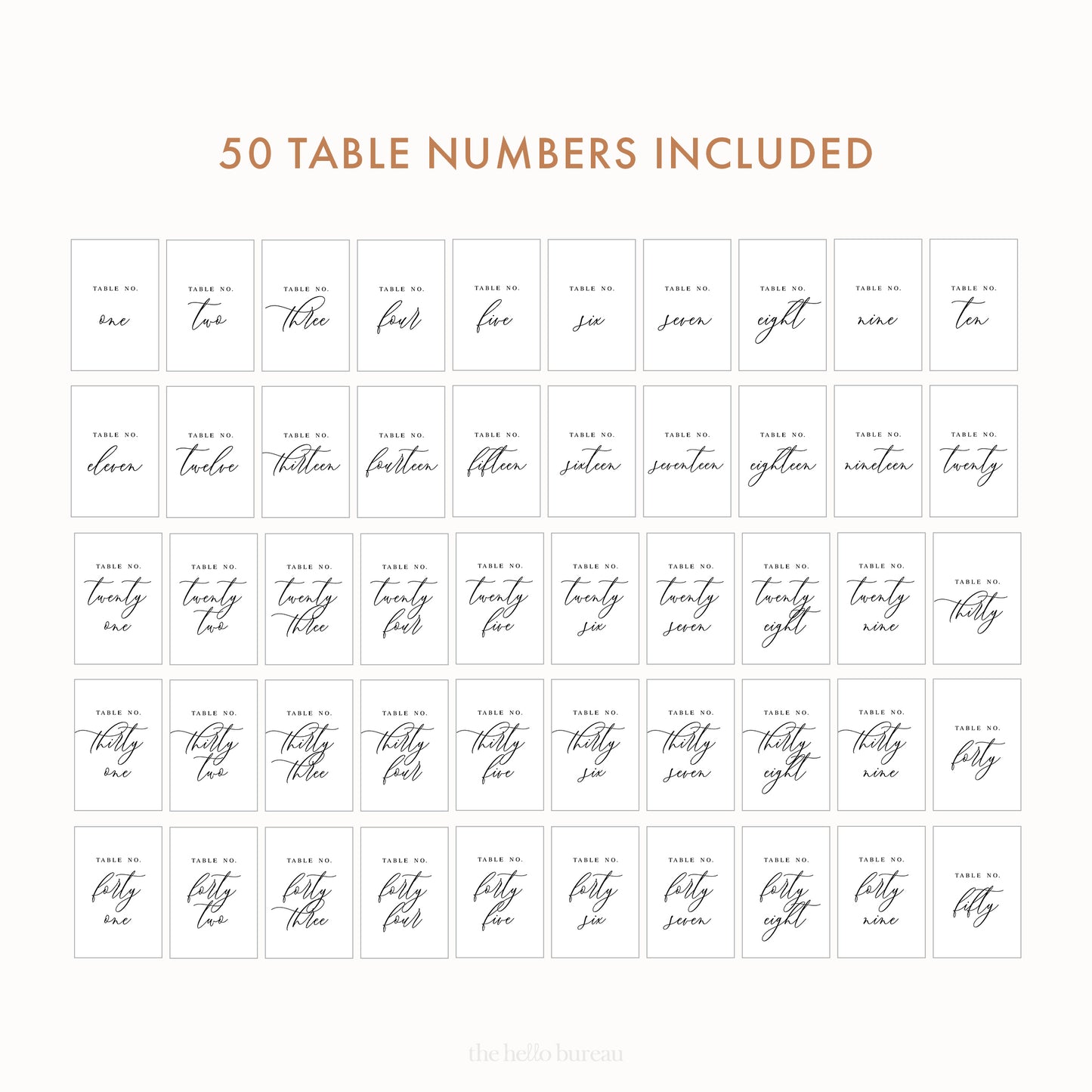 Printable Elegant Table Numbers 1-50