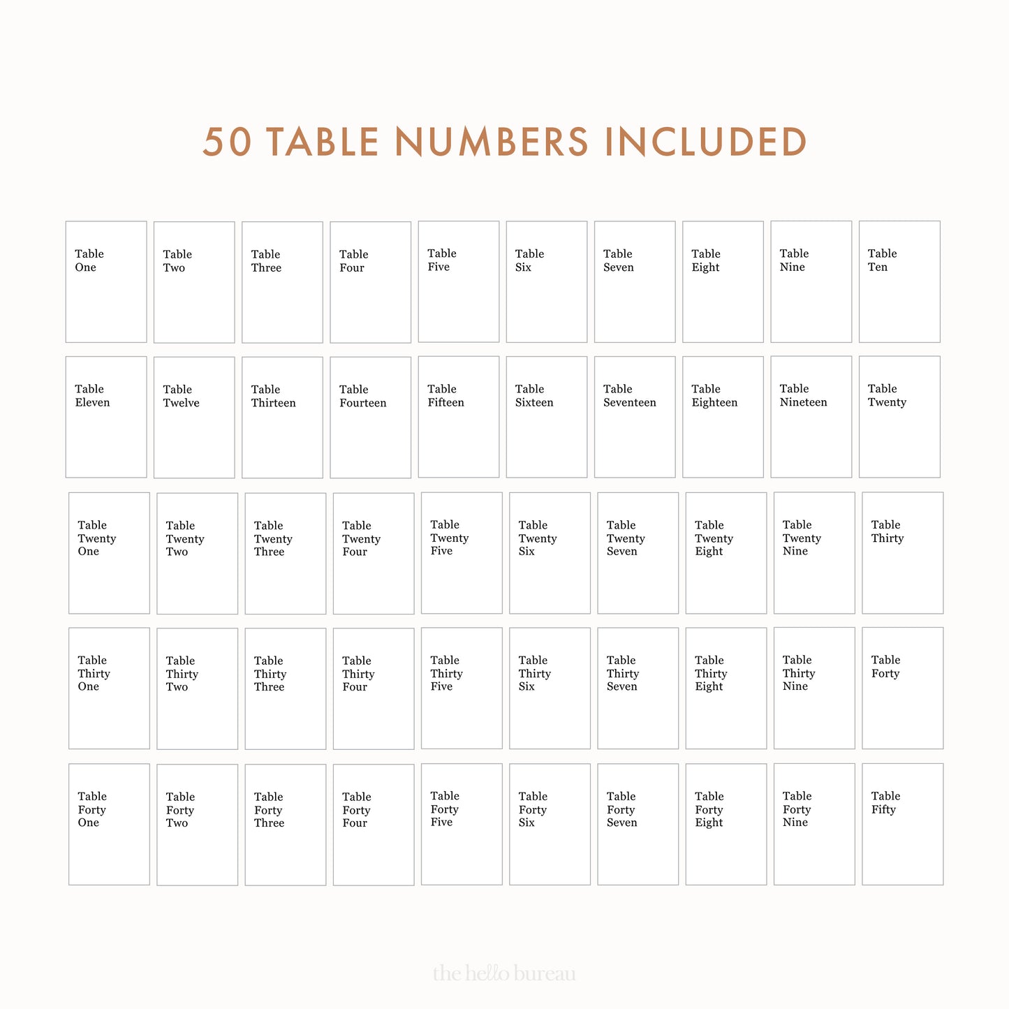 Printable Modern Table Numbers 1-50