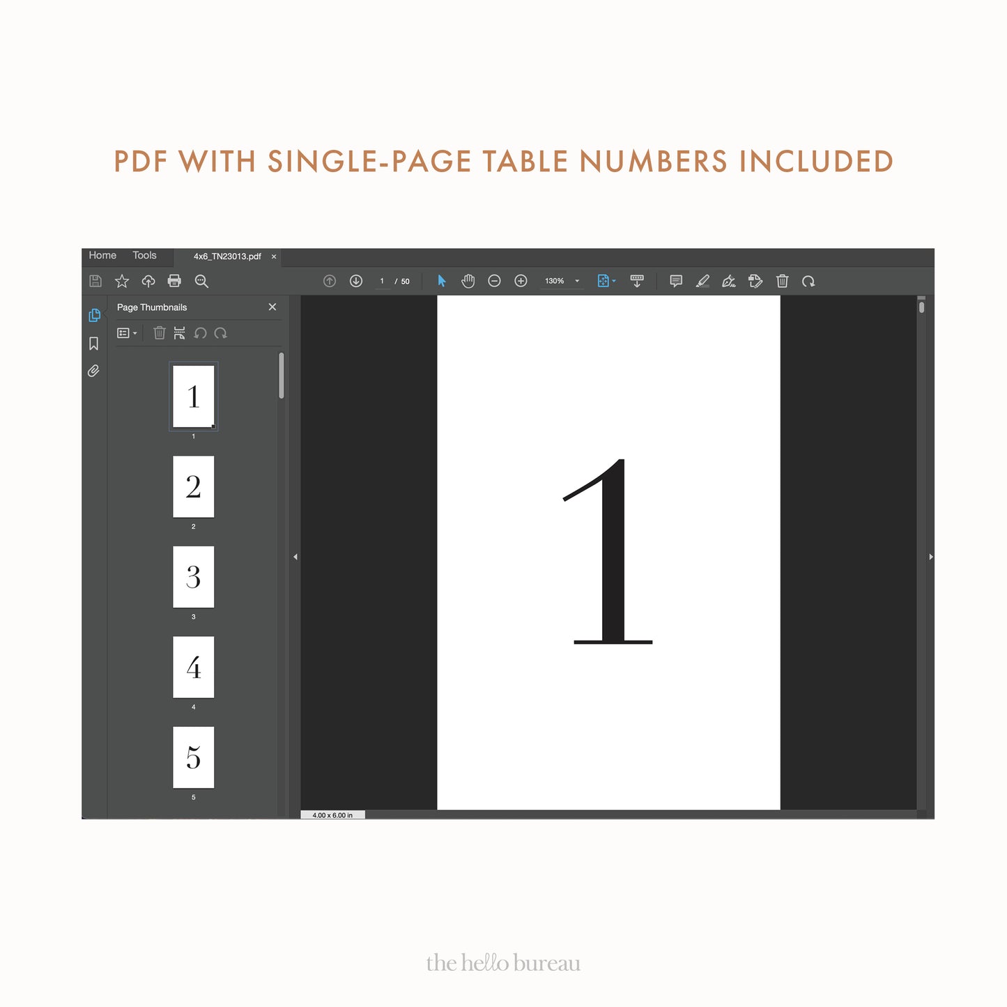 Printable Minimal Table Numbers 1-50