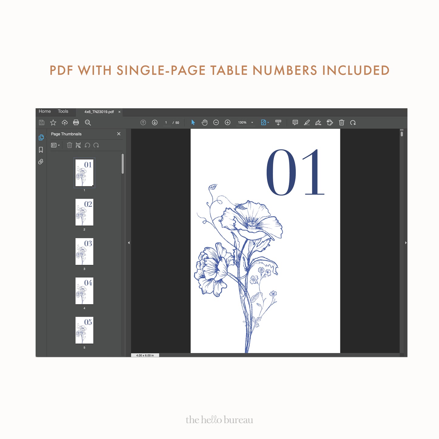 Printable Chinoiserie Style Table Numbers 1-50