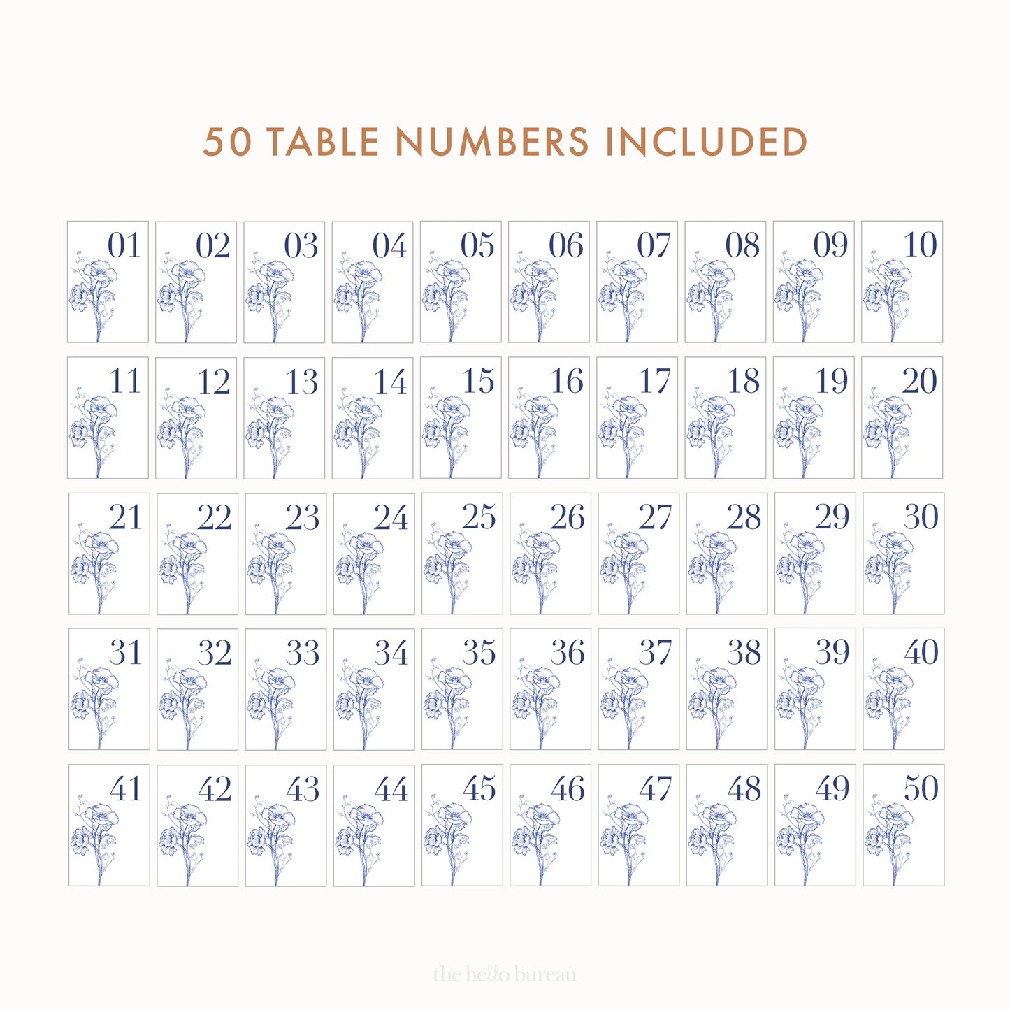 Printable Chinoiserie Style Table Numbers 1-50