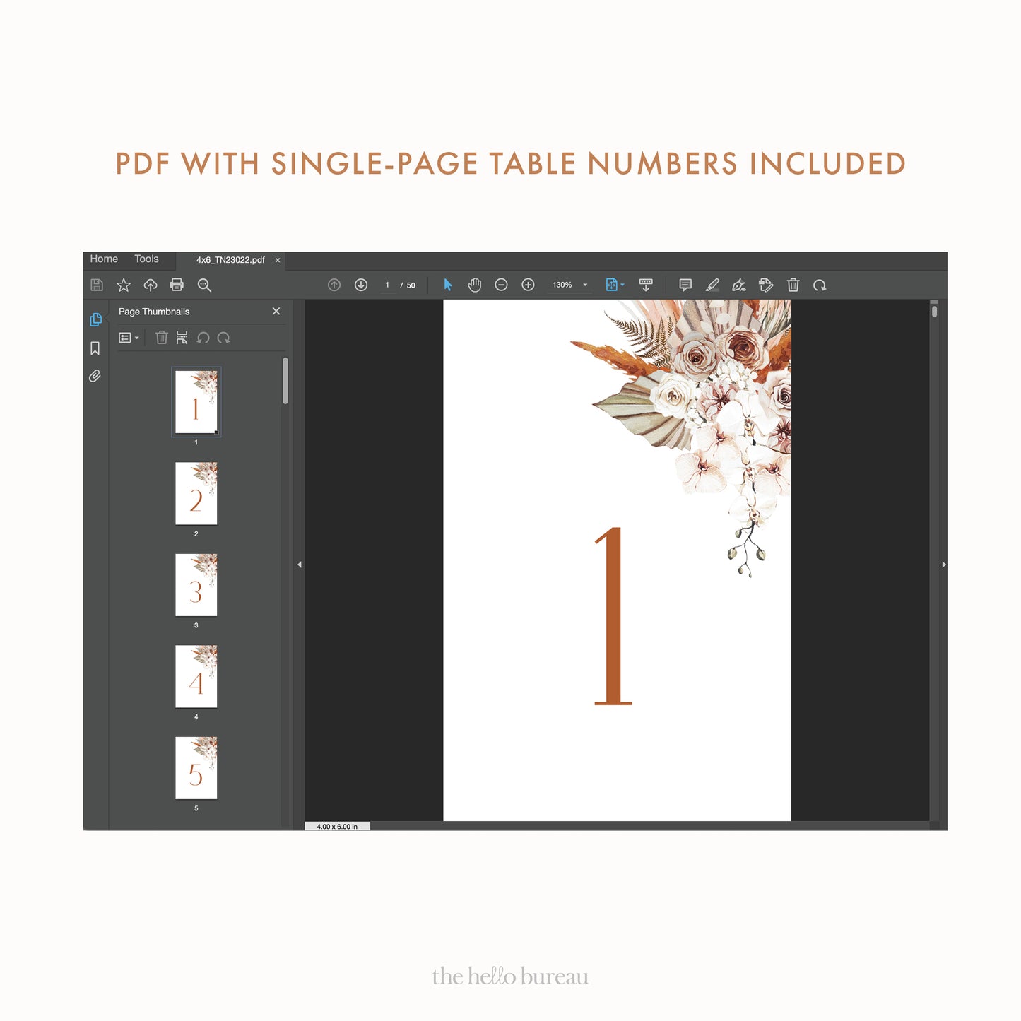 Printable Boho Florals Table Numbers 1-50