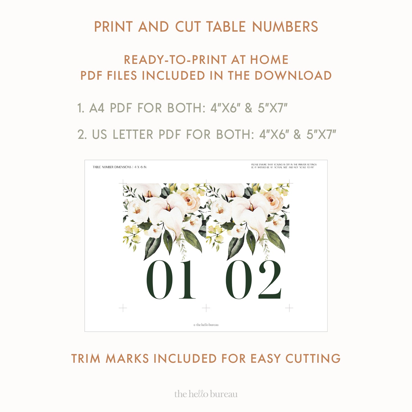 Printable Florals Table Numbers 1-50