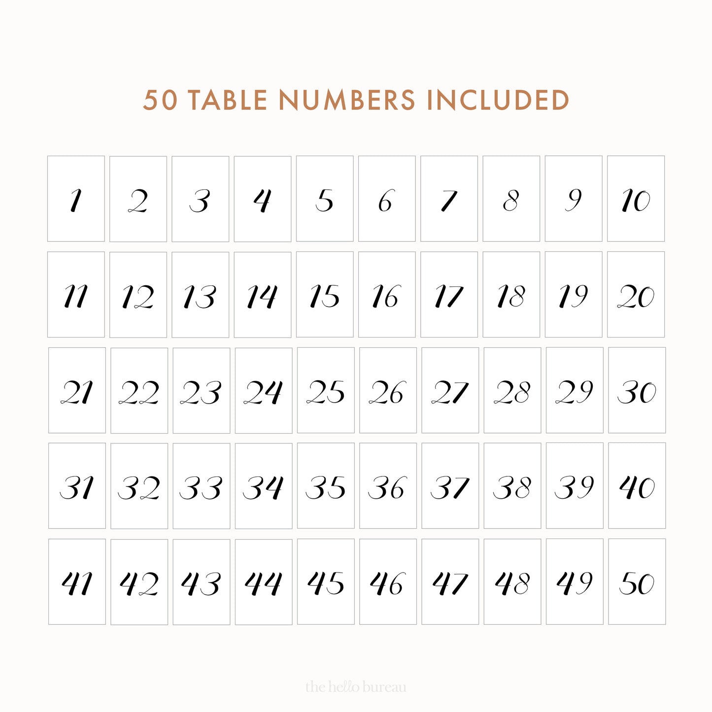 Printable Modern Handwritten Style Table Numbers 1-50