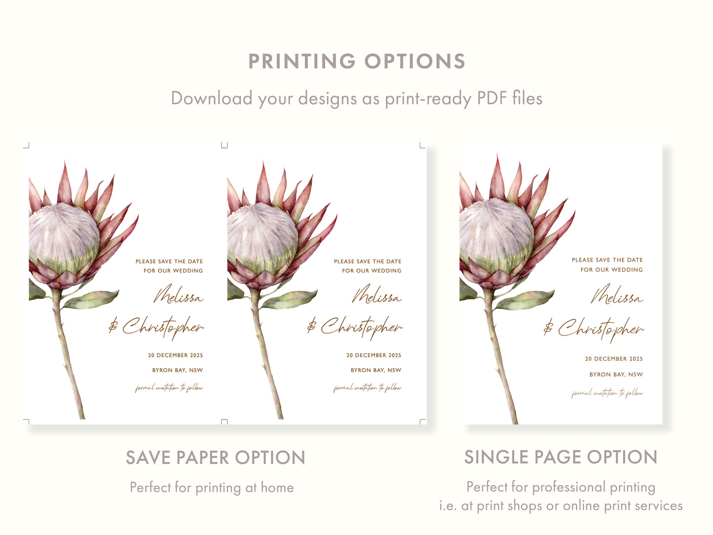 Protea Save The Date Template (US Paper Sizes)