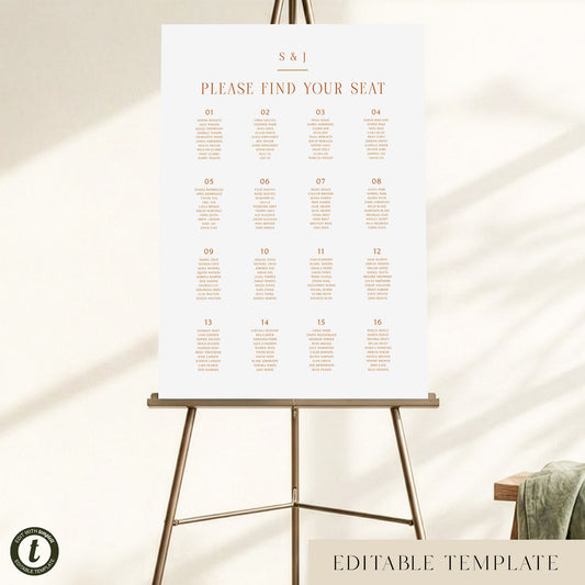 Terra 16-Table Wedding Seating Chart Template (US)