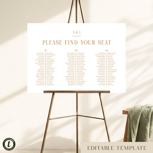 Terra 3-Table Long Tables Wedding Seating Chart Template (Landscape) (US)