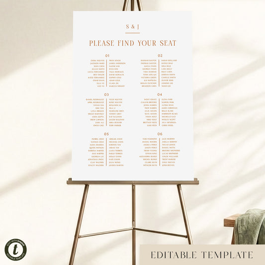 Terra 6-Table Long Tables Wedding Seating Chart Template (US)